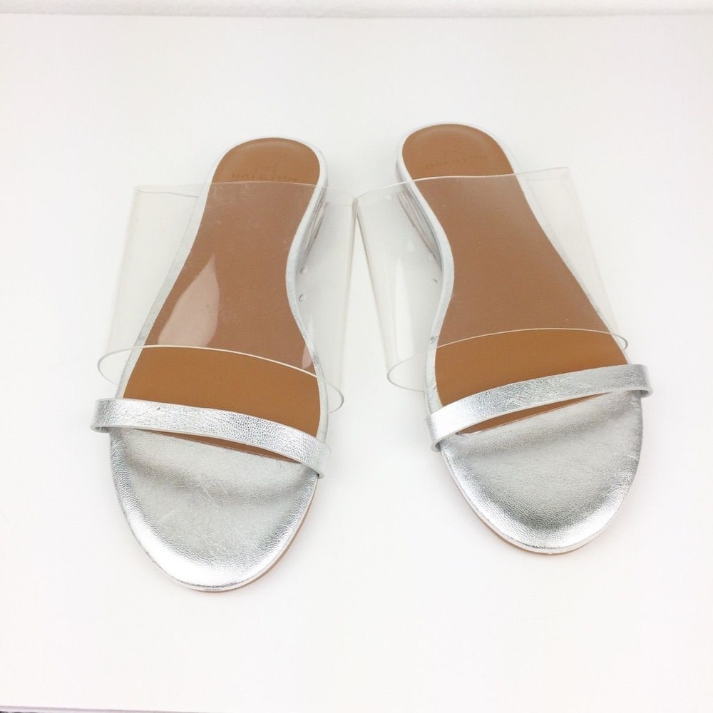 NEW H Halston Charlie Clear Leather Slide Sandals